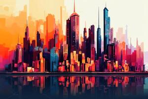A big city in a modern art style created with technology. photo