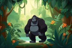 A big gorilla in the jungle created with technology. photo