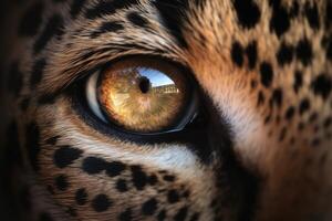extremo cerca arriba de un leopardos ojo creado con generativo ai tecnología. foto