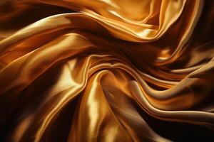 Soft and waving background made of golden silk cloth created with technology. photo