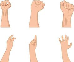 Set of human hands showing different gestures. Vector illustration in cartoon style.