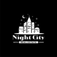 Night City skyline with crescent logo design inspiration vector