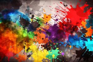 Colorful paint splashes background texture created with technology. photo
