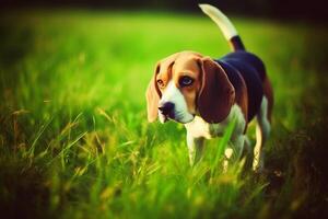 Portrait of a cute beagle dog created with technology. photo