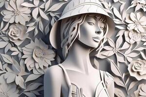 Portrait of a beautiful woman in paper style created with technology. photo