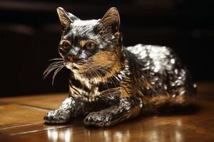A cat made of liquid mercury created with technology. photo