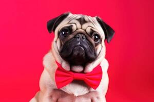Portrait of a cute pug dog wearing a bowtie created with technology. photo