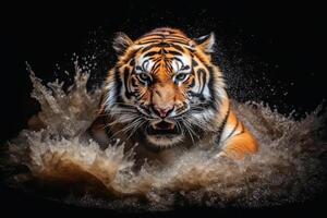 un cerca arriba retrato de fascinante Tigre fotografía creado con generativo ai tecnología. foto