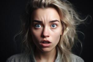 Portrait of a stunned woman in studio light created with technology. photo