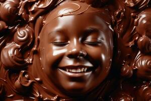 A happy childs face made of chocolate created with technology. photo