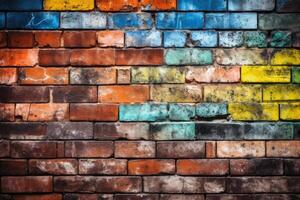 Colorful brick wall background texture created with technology. photo