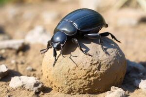 Dung beetle in a close up view created with technology. photo