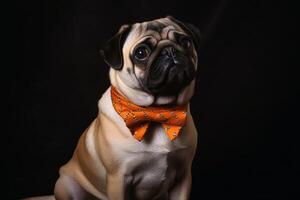 retrato de un linda doguillo perro vistiendo un corbata de moño creado con generativo ai tecnología. foto