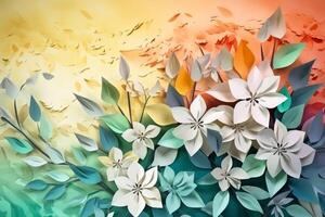 Abstract paper artwork of flowers in watercolor style with a paper texture created with technology. photo