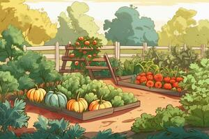 A vegetable garden with lots of fruits created with technology. photo