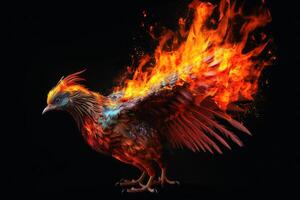 A burning Phoenix birds from the ashes created with technology. photo