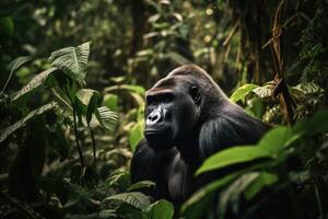 A big gorilla in the jungle created with technology. photo