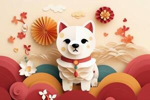 A cute little dog in asian paper style created with technology. photo