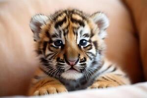 linda pequeño Tigre bebé creado con generativo ai tecnología. foto