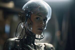 A female human 500 years in the future created with technology. photo
