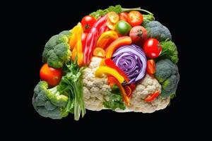 Side view of a human brain made of fresh vegetable on a white background created with technology. photo