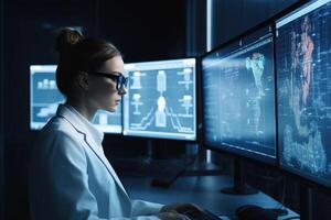 An office worker using artificial intelligence created with technology. photo
