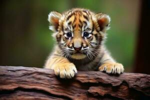 linda pequeño Tigre bebé creado con generativo ai tecnología. foto
