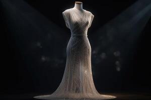 A new design of an elegant evening dress made only of metal wire created with technology. photo