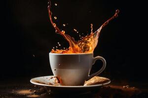 Coffee splashing in a coffee cup created with technology. photo