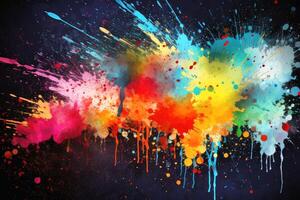 Colorful paint splashes background texture created with technology. photo