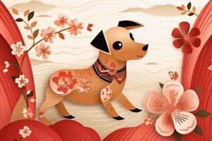 A cute little dog in asian paper style created with technology. photo