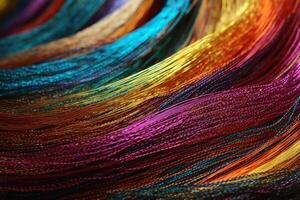 A curved background of fine threads in bright colours created with technology. photo