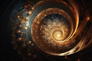 Golden spiral digital artwork created with technology. photo