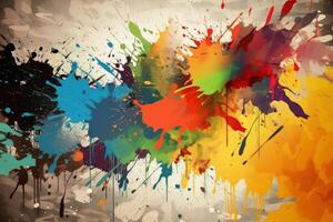 Colorful paint splashes background texture created with technology. photo