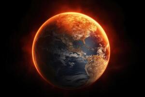 Planet Earth melts in the sun triggered by global warming created with technology. photo