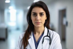 A female doctor in a hospital created with technology. photo