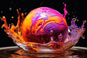 A liquid splashing artwork in beautiful colors created with technology. photo