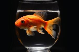 A goldfish swimming in a glass created with technology. photo