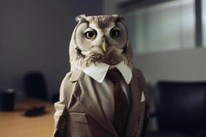 An Owl in a business outfit created with technology. photo