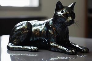 A cat made of liquid mercury created with technology. photo