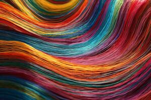 A curved background of fine threads in bright colours created with technology. photo