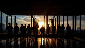 Silhouette of construction worker team photo