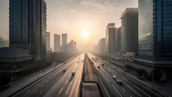 Highways and high-rise buildings night light, fuzhou, fujian province, china photo