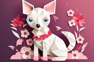 A cute little dog in asian paper style created with technology. photo