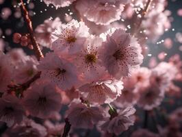 Closeup of spring seasonal cherry blossom flower on bokeh background. Created with technology. photo