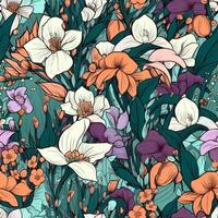 Abstract floral seamless pattern. Bright colors, painting on a light background. . photo