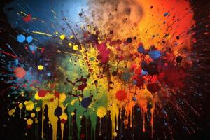 Colorful paint splashes background texture created with technology. photo