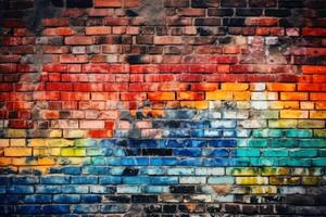 Colorful brick wall background texture created with technology. photo