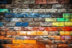 Colorful brick wall background texture created with technology. photo