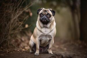 Portrait of a cute pug dog created with technology. photo